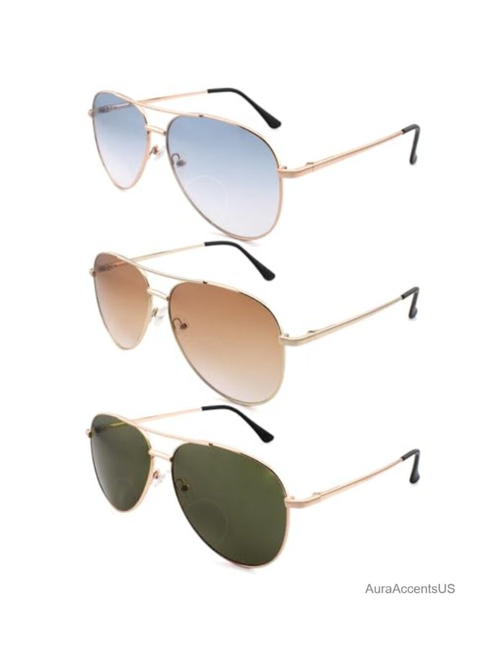 Bifocal Reading Sunglasses Aviator UV400 +1.75 3 Pack